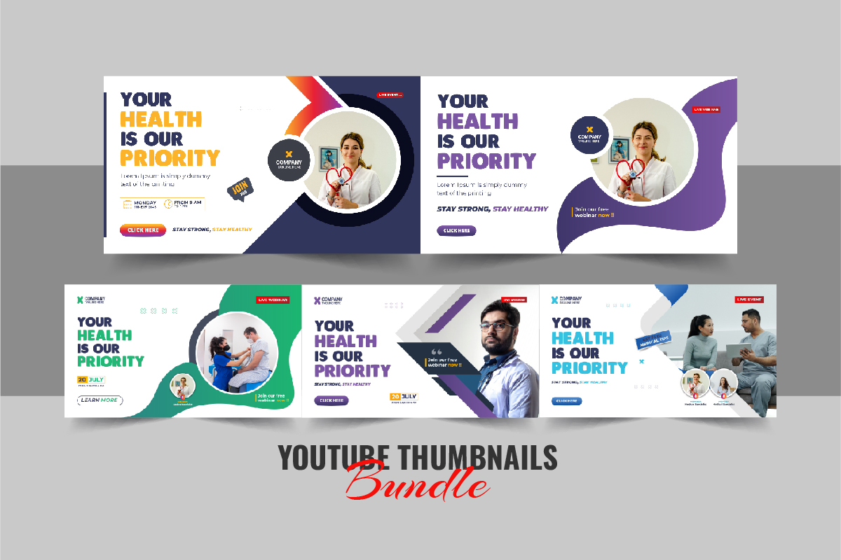 Medical and Hospital YouTube Thumbnail Design Template bundle