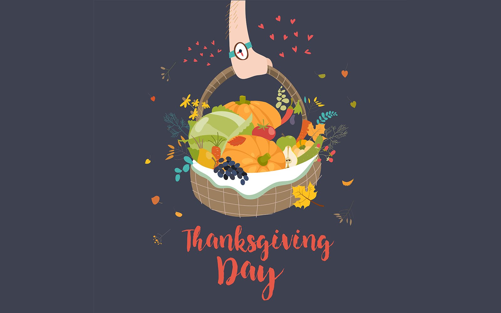 Wooden Basket With Vector Vegetables Happy Thanksgiving Illustrration