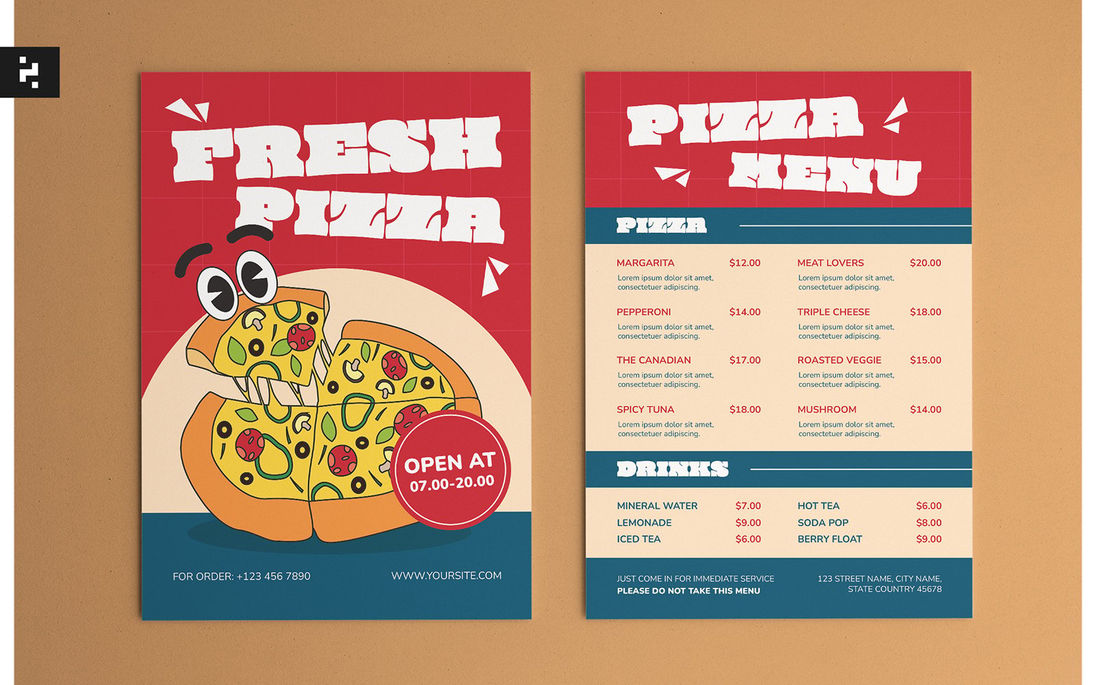 Pizza Menu Retro Groovy Looks