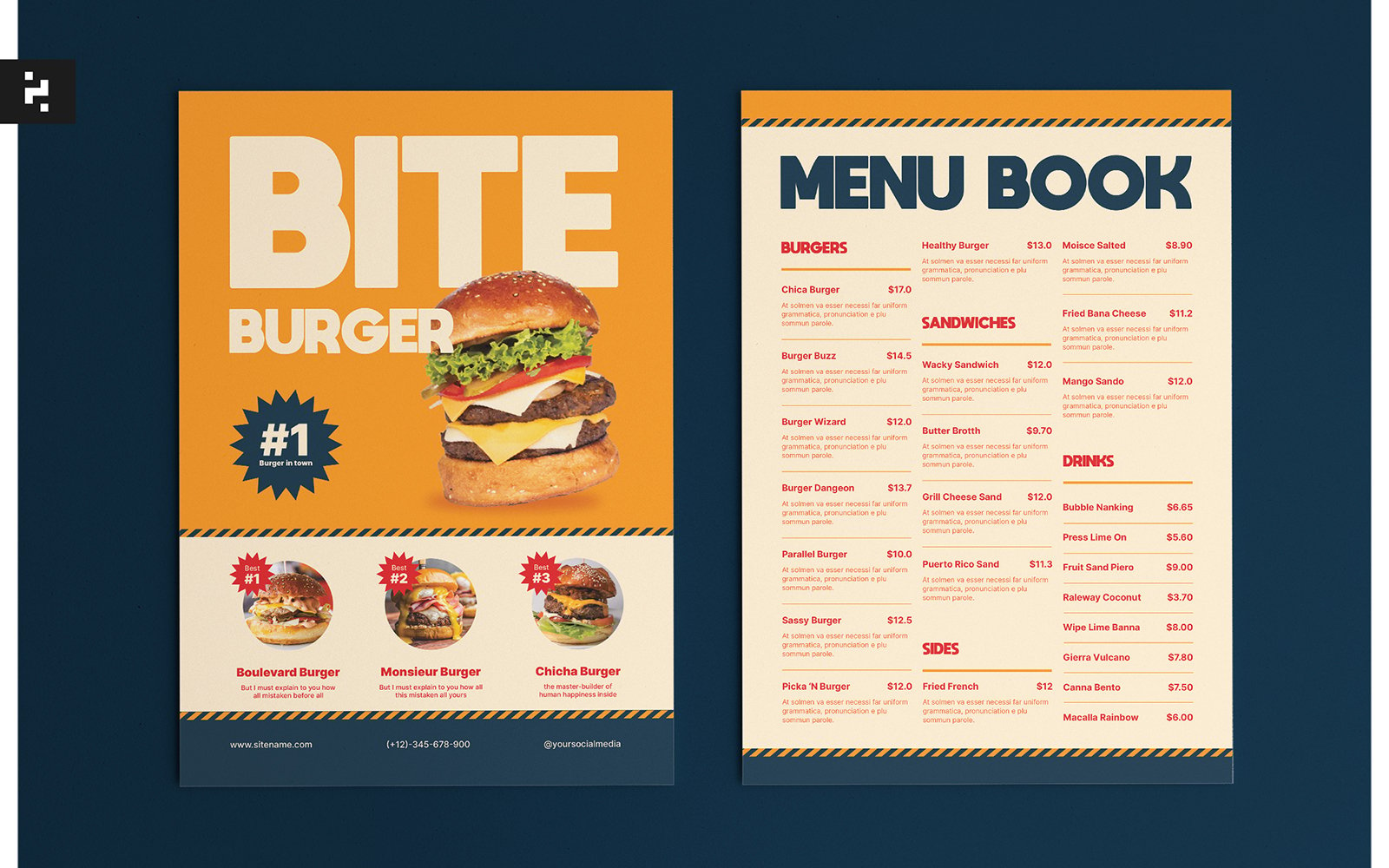 Burger Menu Template Retro Style