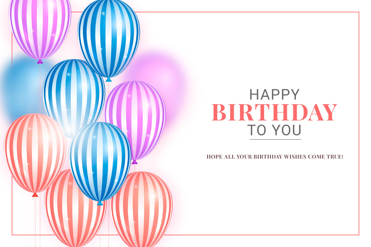 vector happy birthday design with balloon, typography letter and falling confetti on light