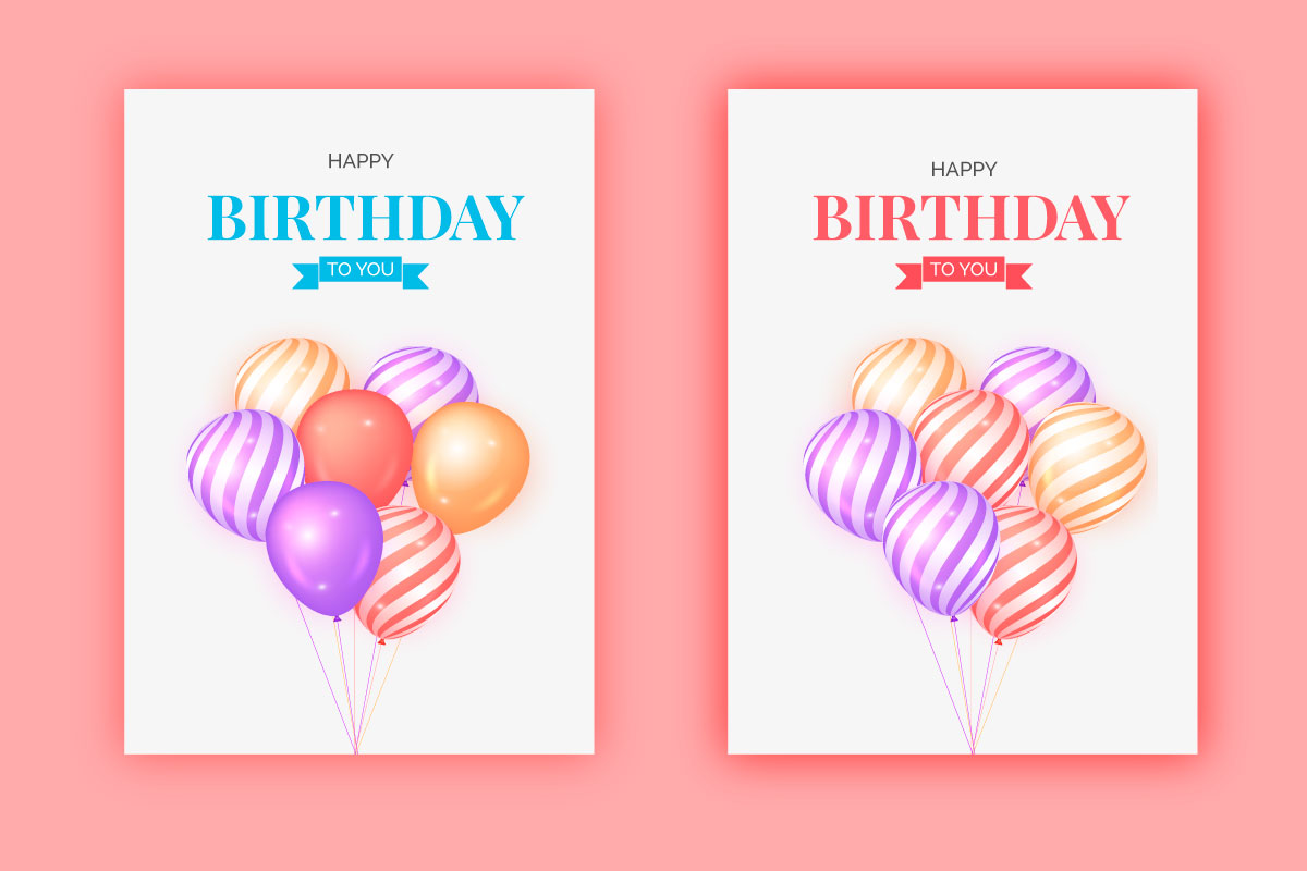 Happy birthday design with balloon, typography letter and falling confetti on light background