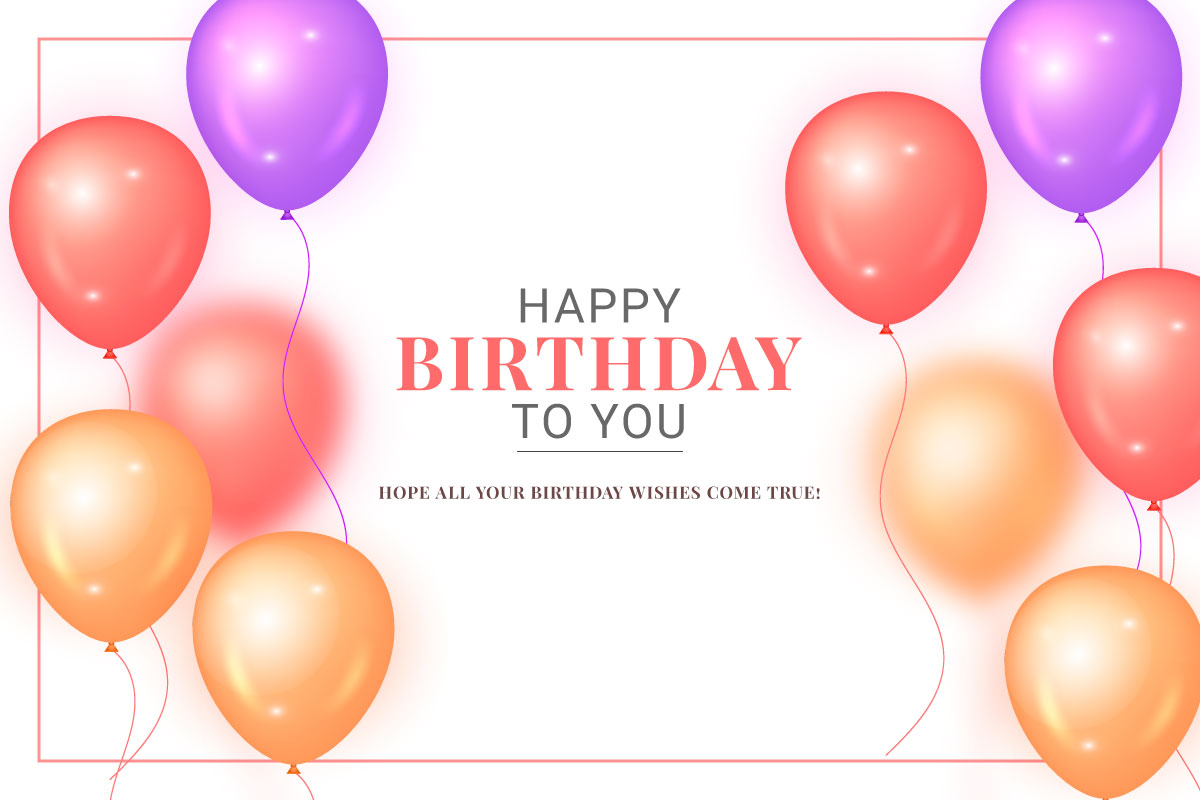 Birthday design with balloon, typography letter and falling confetti on light background