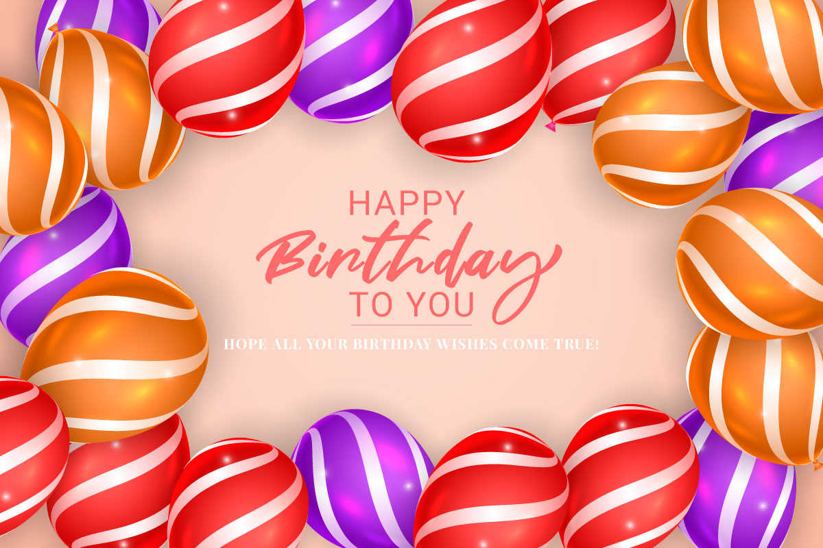 Happy birthday design and  balloon, typography letter and falling confetti on light background