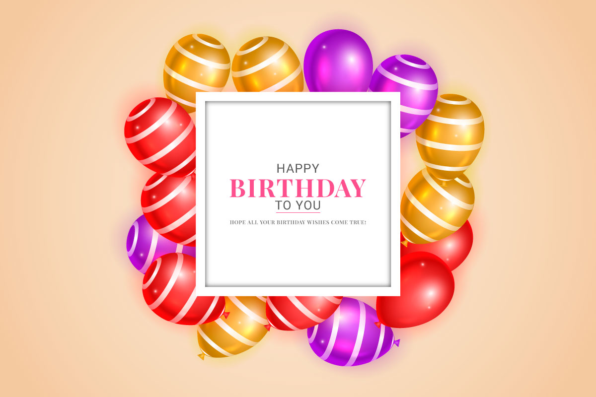 Happy birthday design with  color balloon, typography letter and falling confetti  background