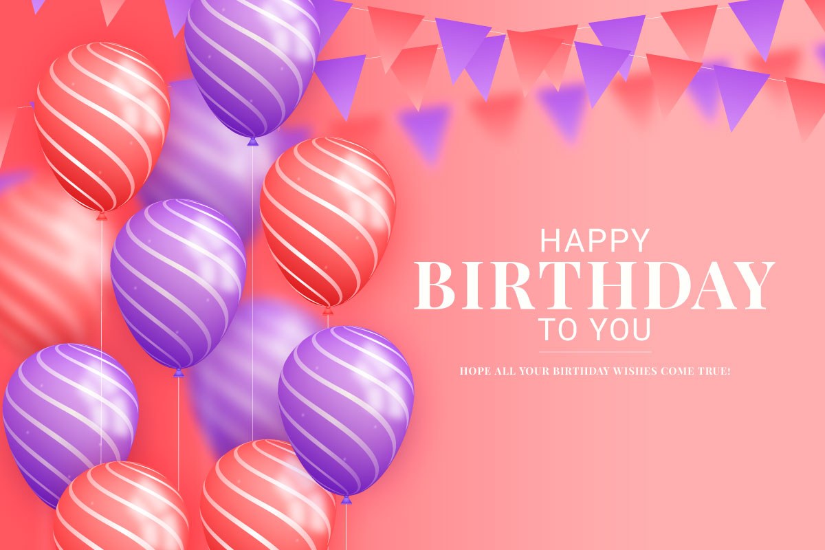 Happy birthday design with balloon, typography letter and  confetti on light background