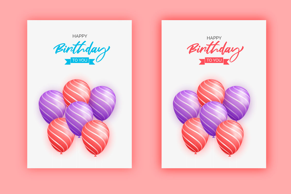 Happy birthday card  design with balloon, typography letter and falling confetti on light background