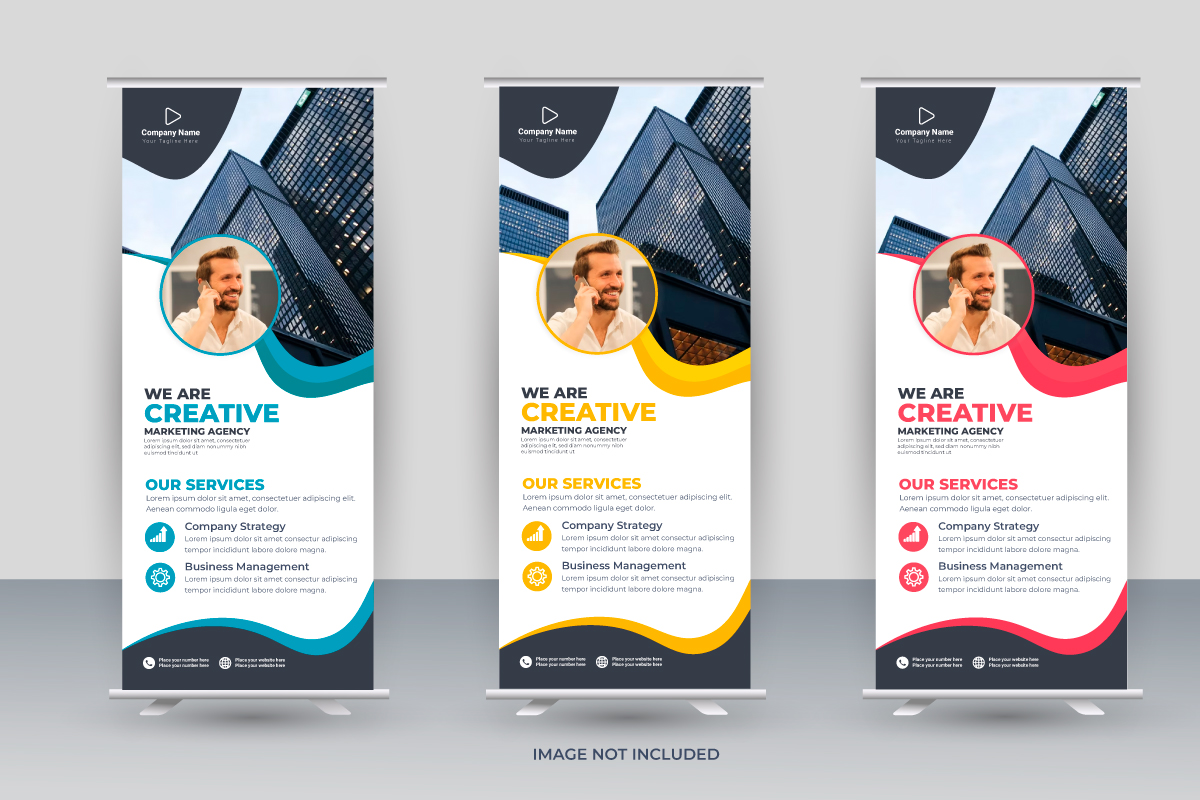 Vector roll up display standee banner design and  business rack card or dl flyer templates