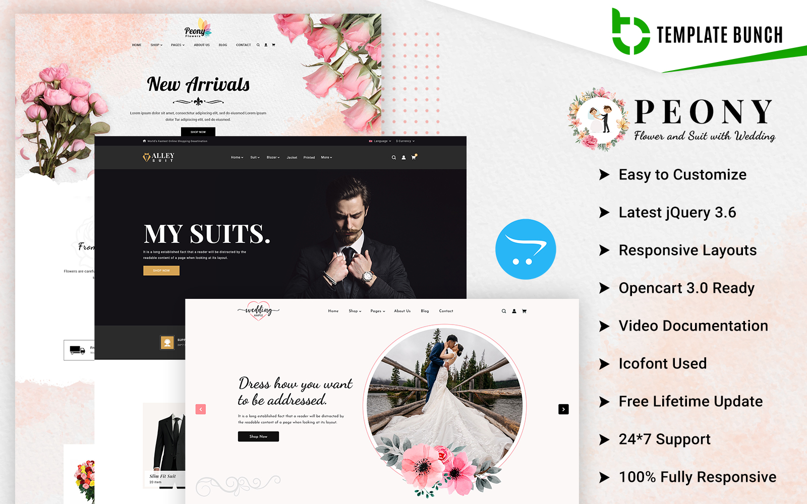Peony - Flower and Suit with Wedding - Responsive Opencart 3.0.3.9 Ecommerce theme