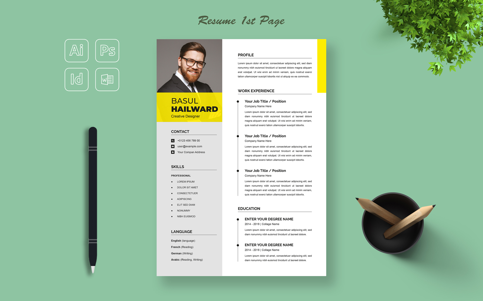 CV Template Design With Yellow color