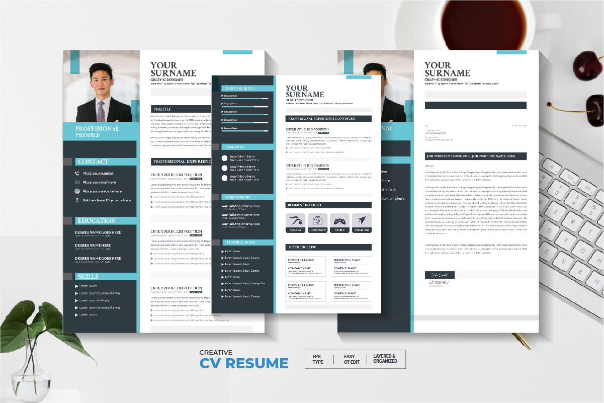Clean & Professional Editable 3 Pages Cv Resume Template