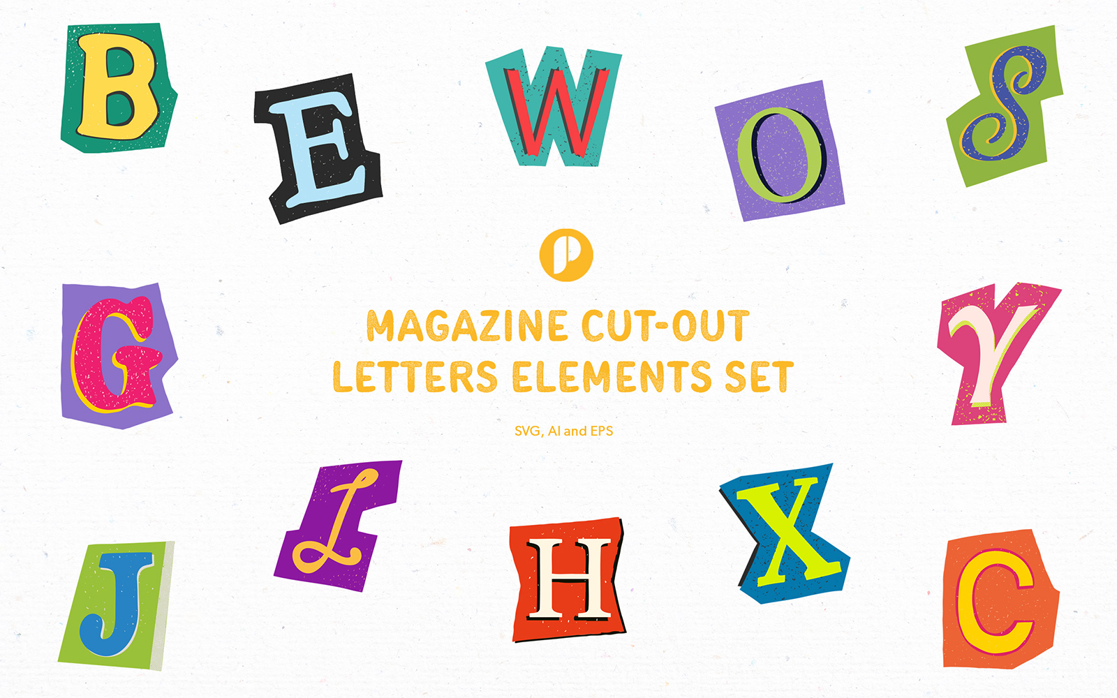 Colorful Magazine Cut-out Letters Elements Set