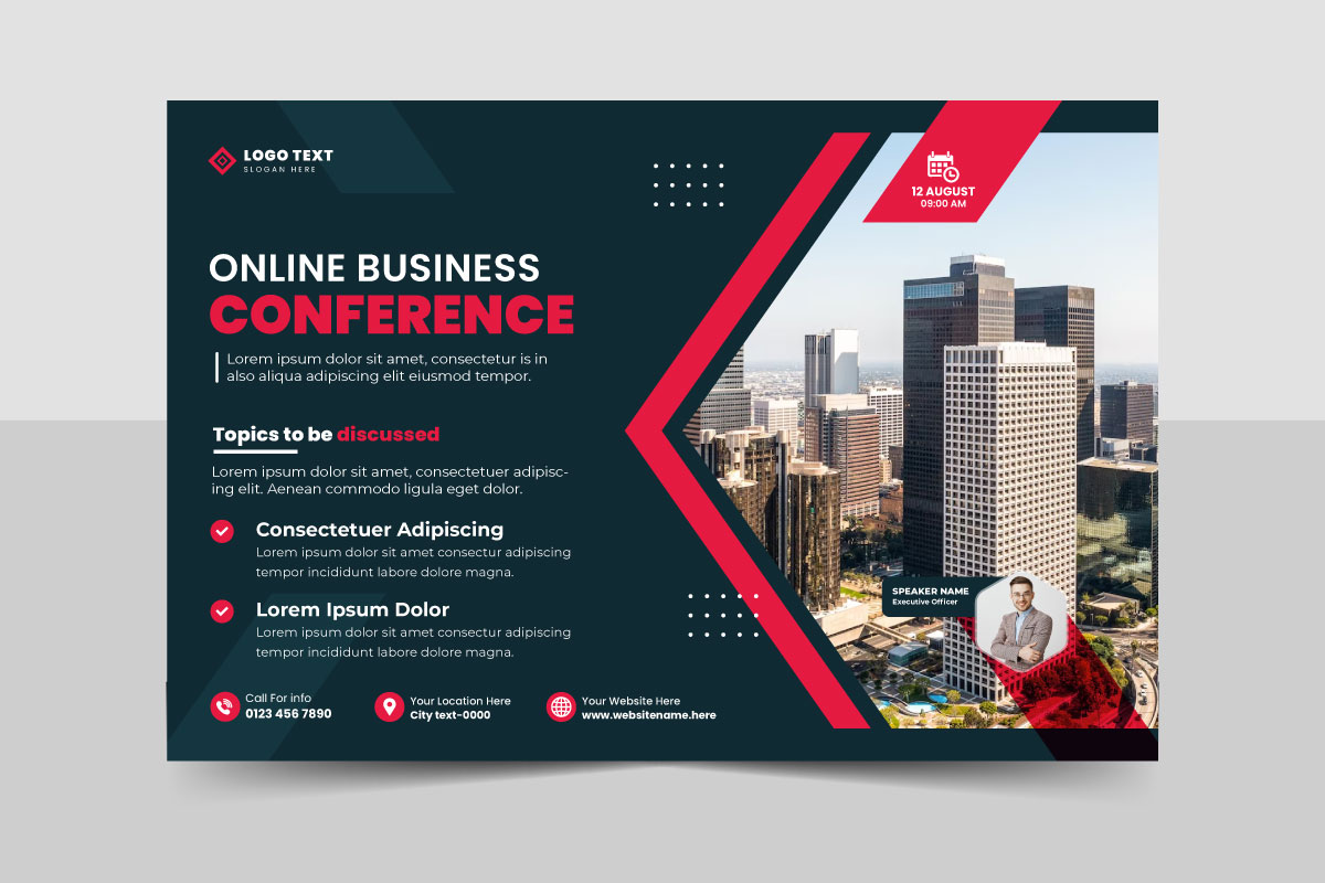 Business conference flyer template or online webinar event conference social media banner layout.