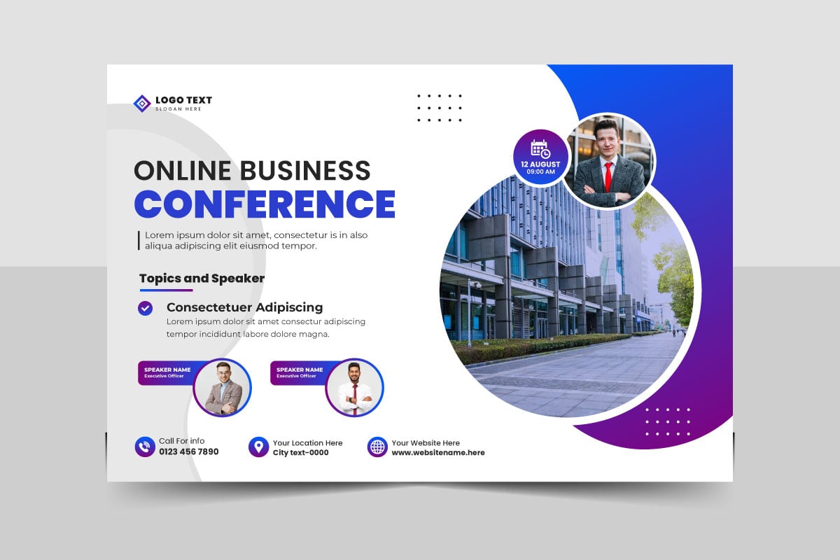 Technology conference flyer template or online webinar flyer design