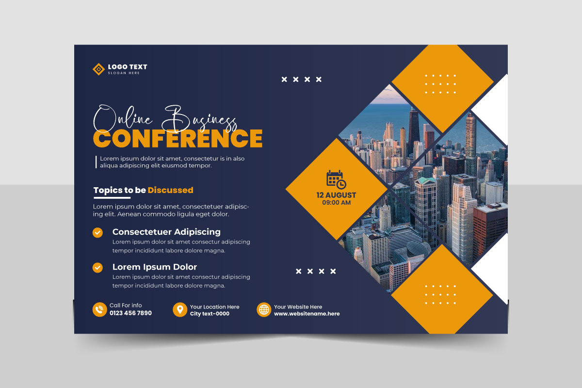 Technology business conference flyer template and business webinar event social media banner design