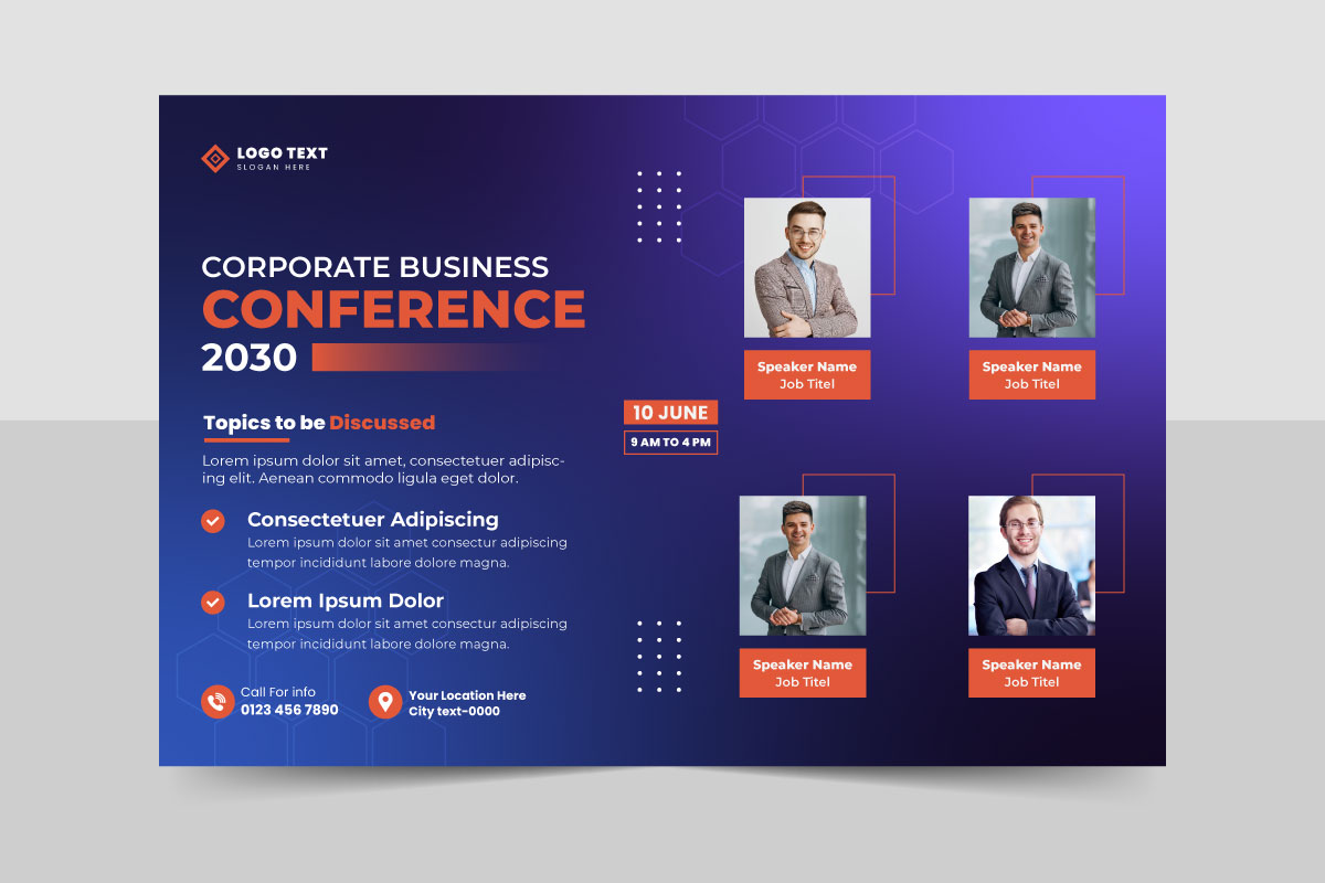 Creative business conference flyer template or business webinar event social media banner layout