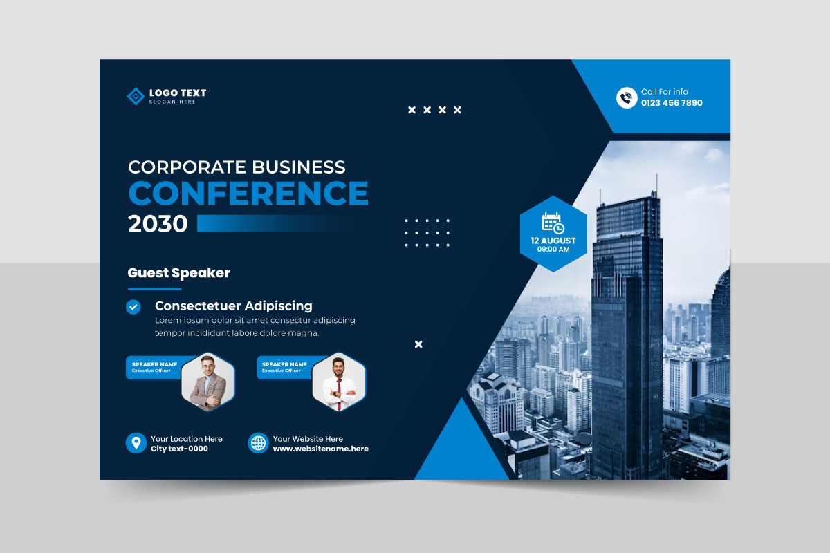 Horizontal business conference flyer template or technology conference social media banner design