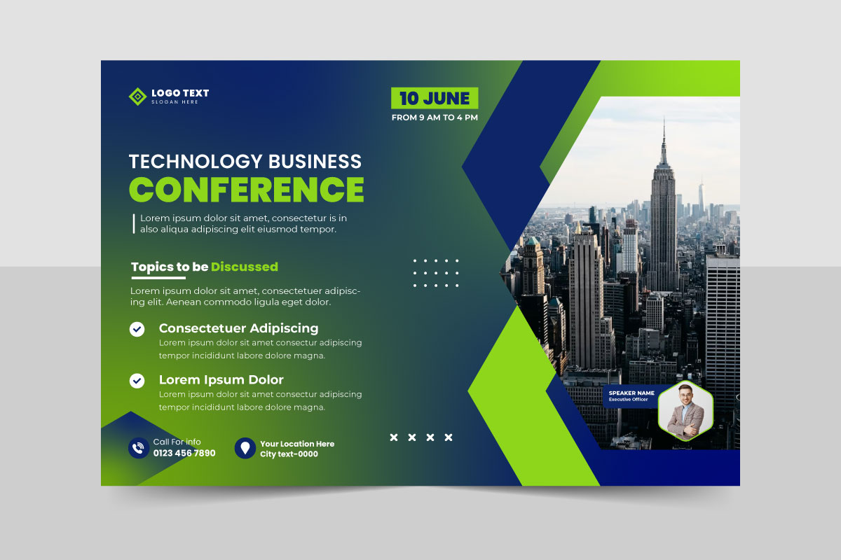 Business conference flyer template or technology conference social media banner design