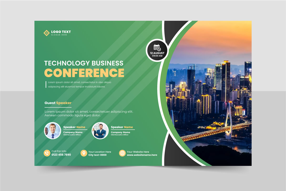 Technology business conference flyer template or online webinar flyer design