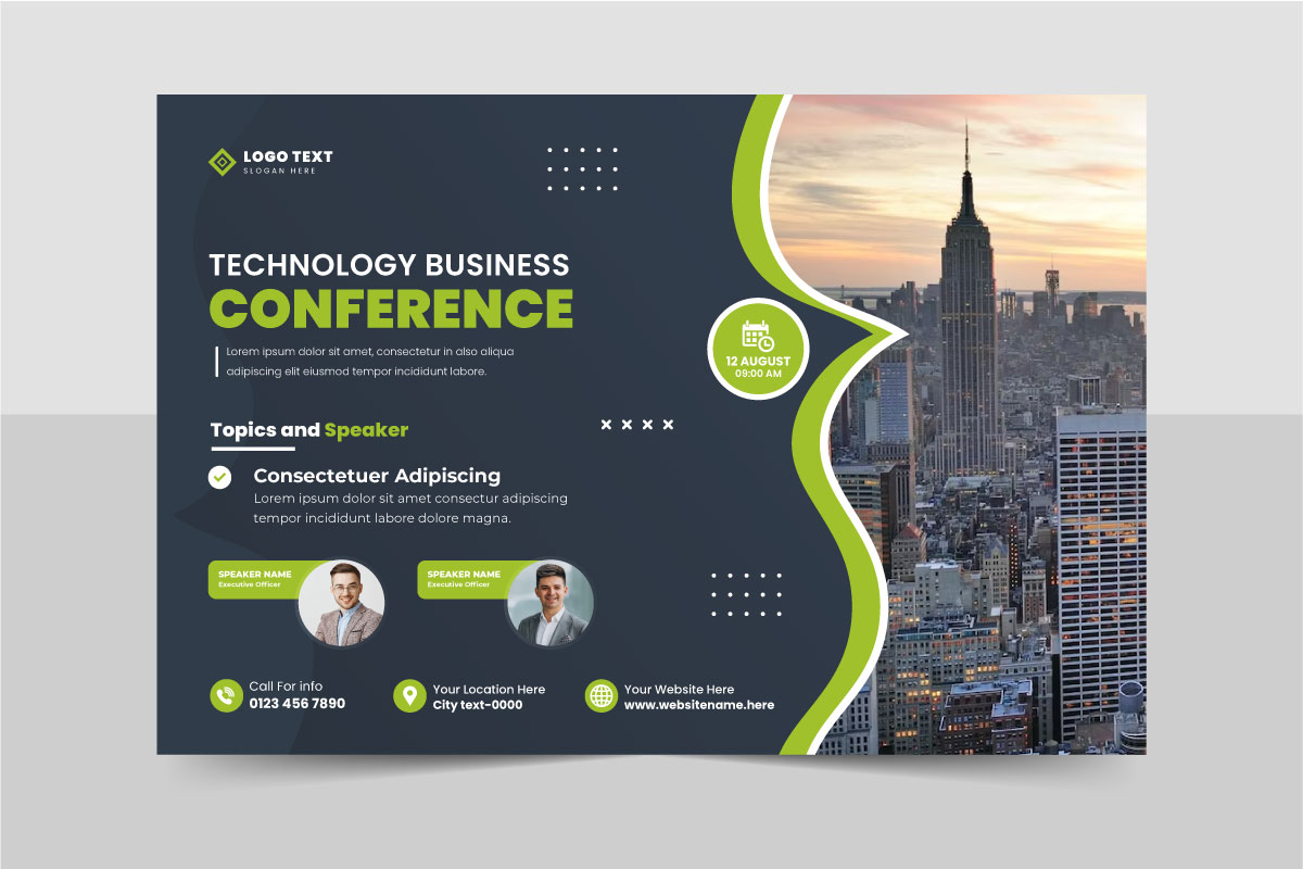 Technology business conference flyer template or online webinar flyer layout