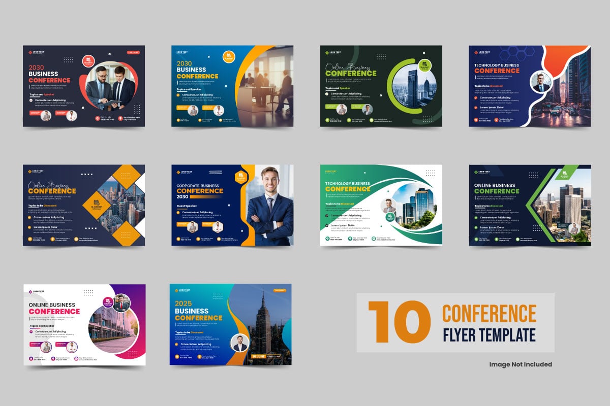 Business conference flyer template bundle or technology conference social media banner set