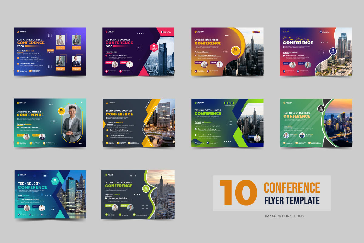 Creative business conference flyer template bundle or technology conference social media banner set