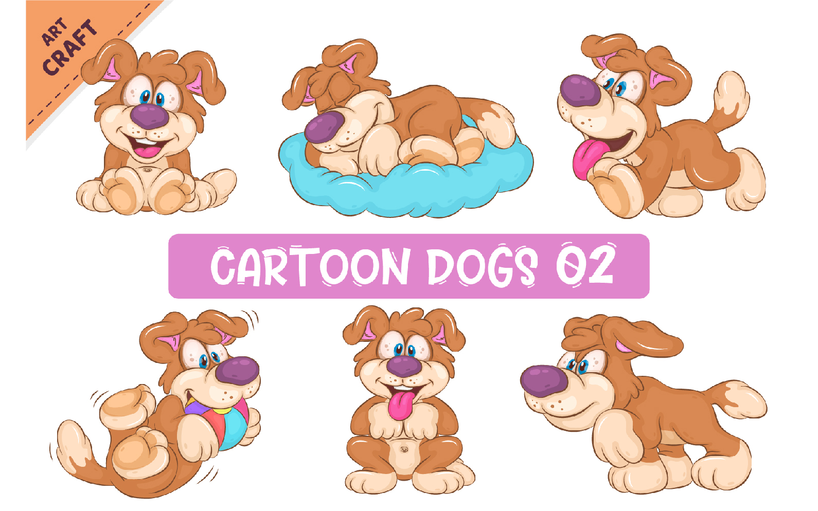 Set of Cartoon Dogs 02. Clipart.