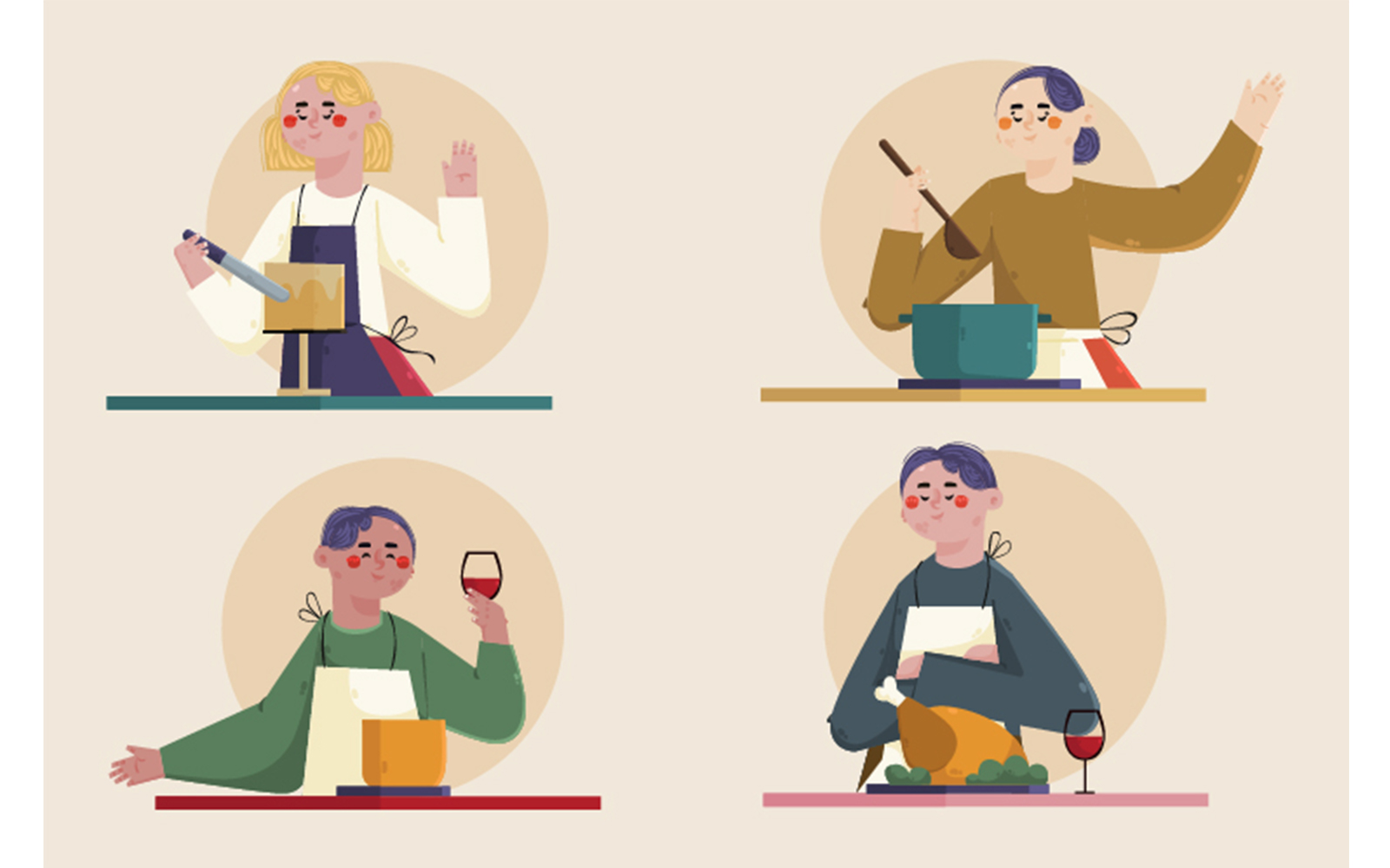 People Cooking Their Favourite Food Illustration