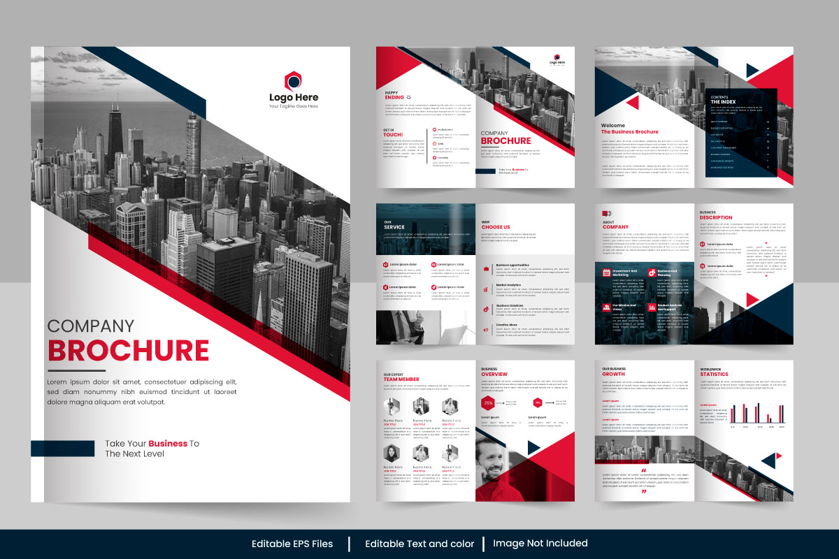 business brochure template layout design, 12 page corporate brochure editable template design