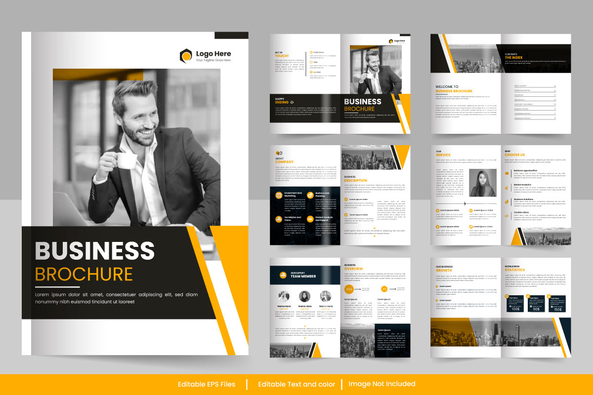12 page corporate brochure editable template layout, minimal business brochure template