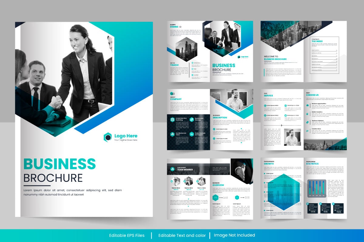 12 page corporate brochure editable template layout, minimal business brochure