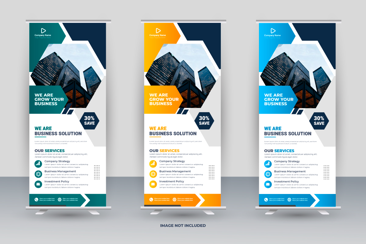 Vector corporate x banner pull up roll up banner standee template with creative shapes