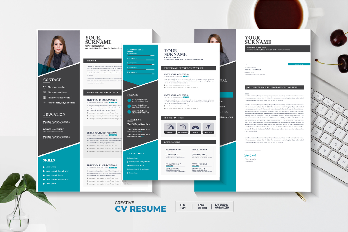Creative And Professional CV Resume with cover letter