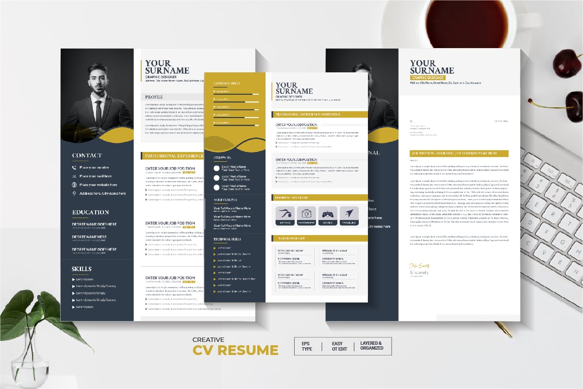 Modern CV Resume Template with Cover Letter concept