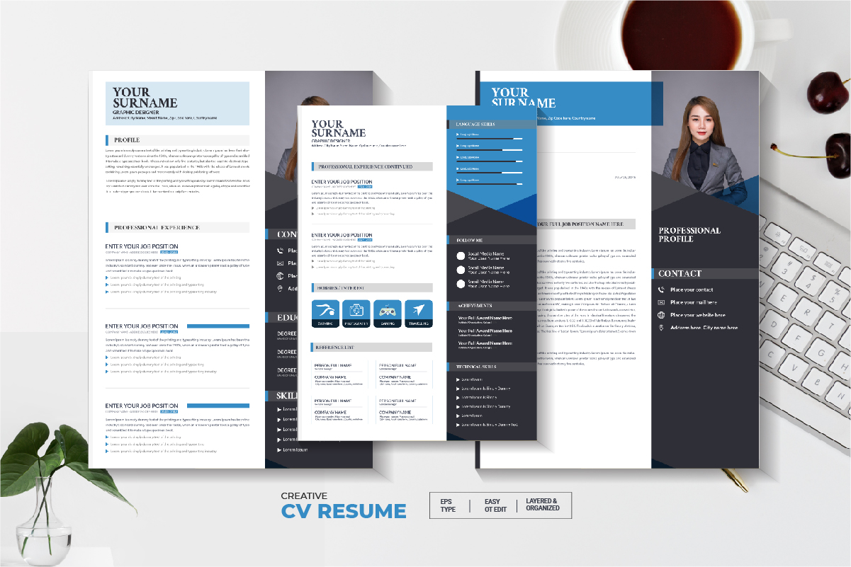 Professional 3 Pages Resume or Cv Template