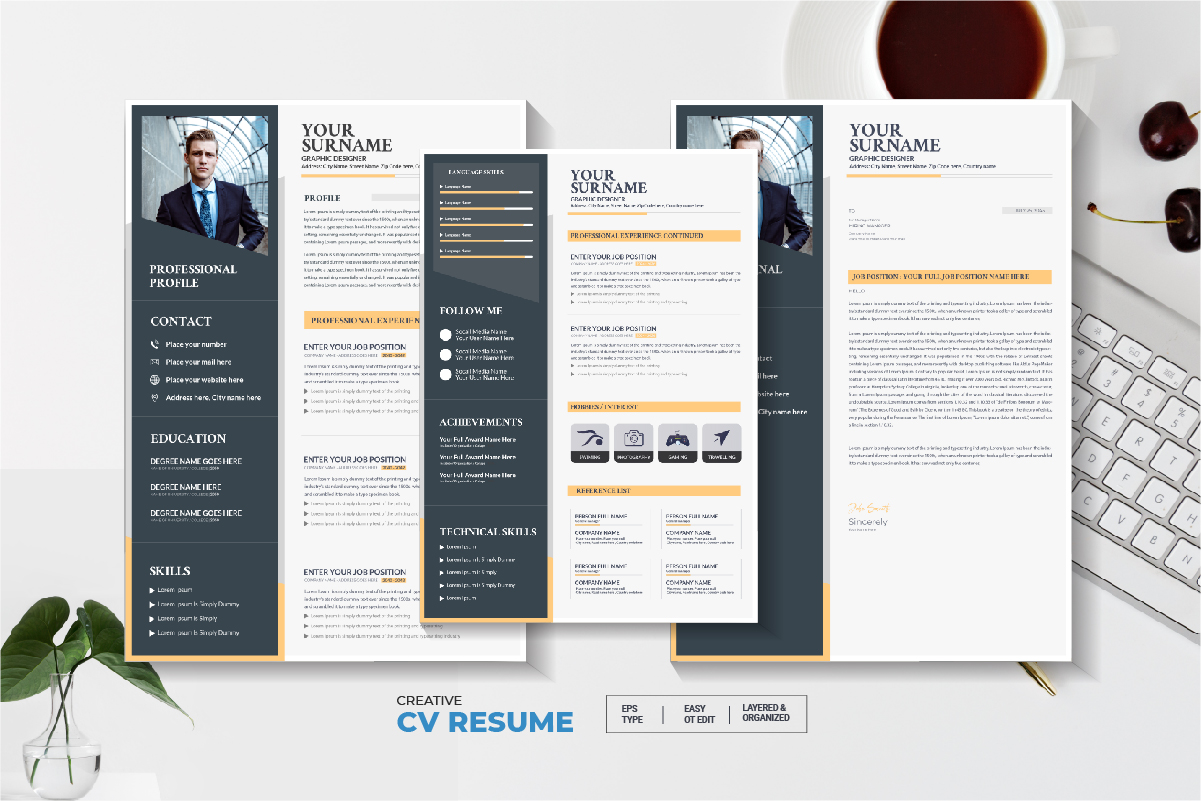 Creative Editable Resume Cv Template with Cover Letter