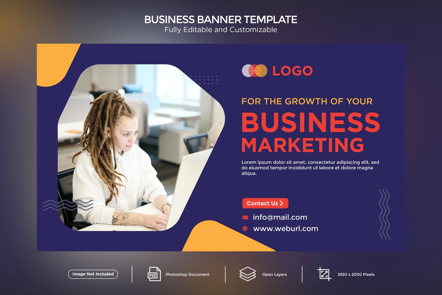 For the Growth of your business Business Marketing Banner Design Template yellow and blue themes