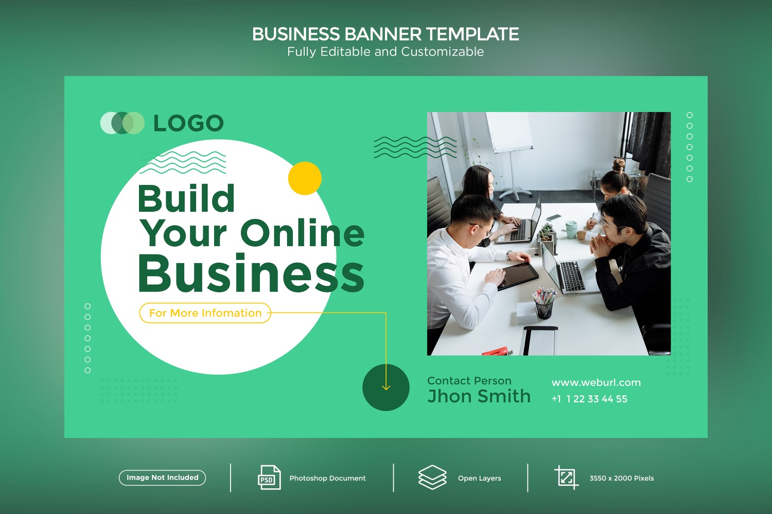 Build Your Online Business Team work Banner Design Template green themes