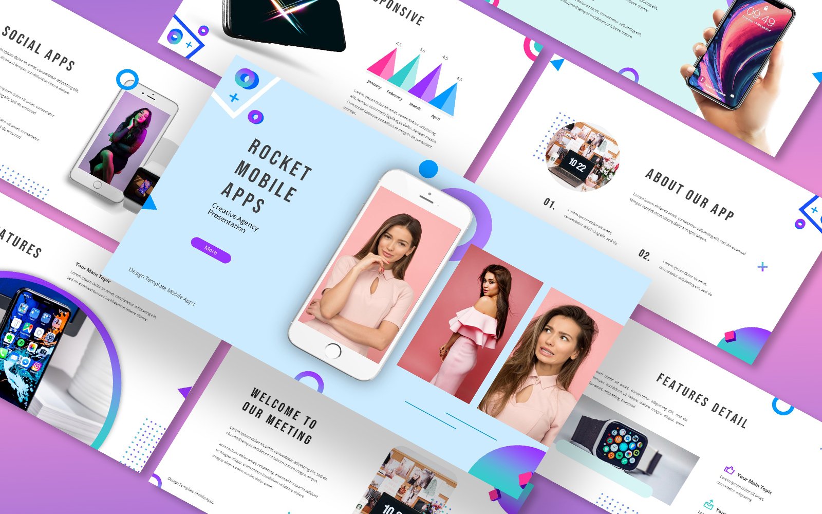 Rocket Moblie Apps Powerpoint Template