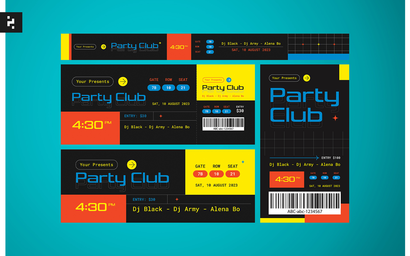 Modern Party Club Ticket Template