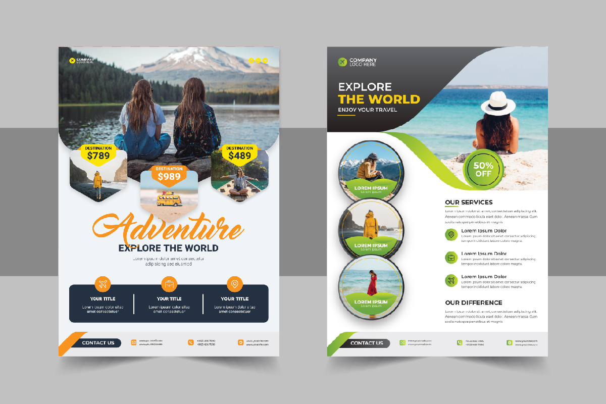 travel holiday flyer design and brochure cover page template for travel agency