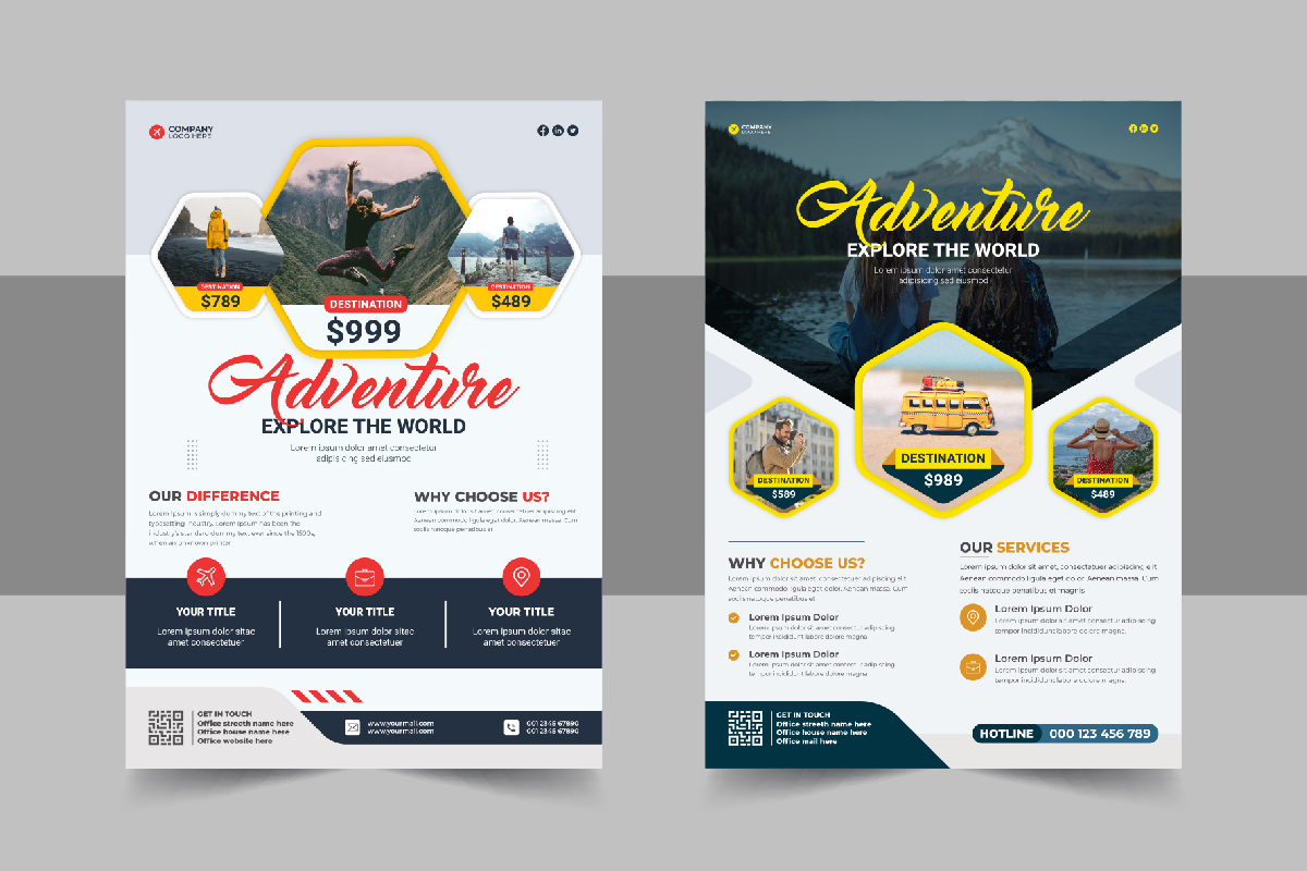 Corporate travel holiday flyer design and brochure cover page template for travel agency