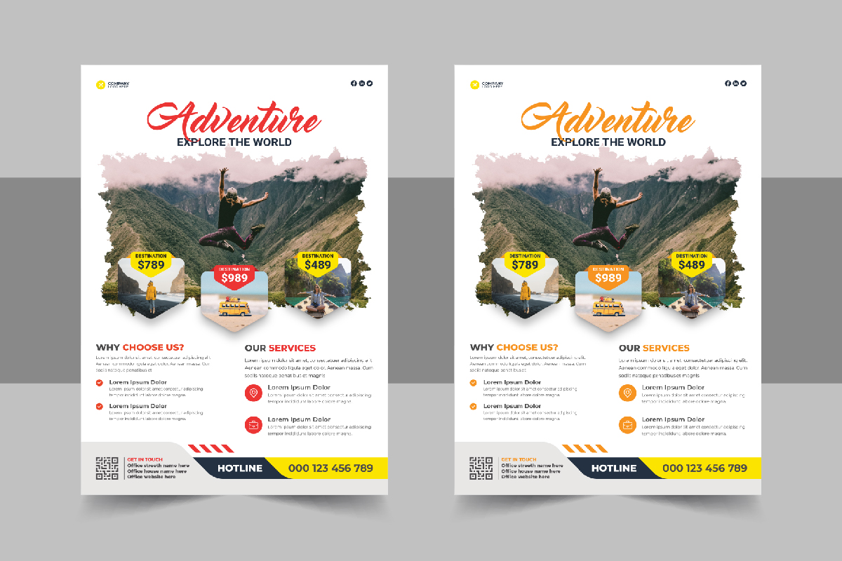 Modern travel holiday flyer design and brochure cover page template for travel agency