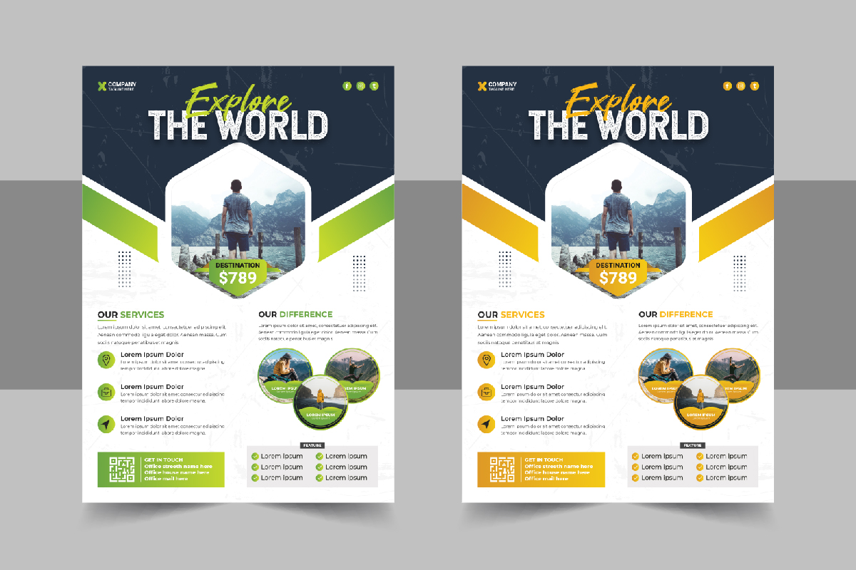 Corporate modern travel holiday flyer design and brochure cover page template