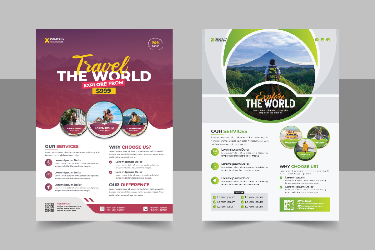 Travel flyer design and brochure cover page template for travel agency