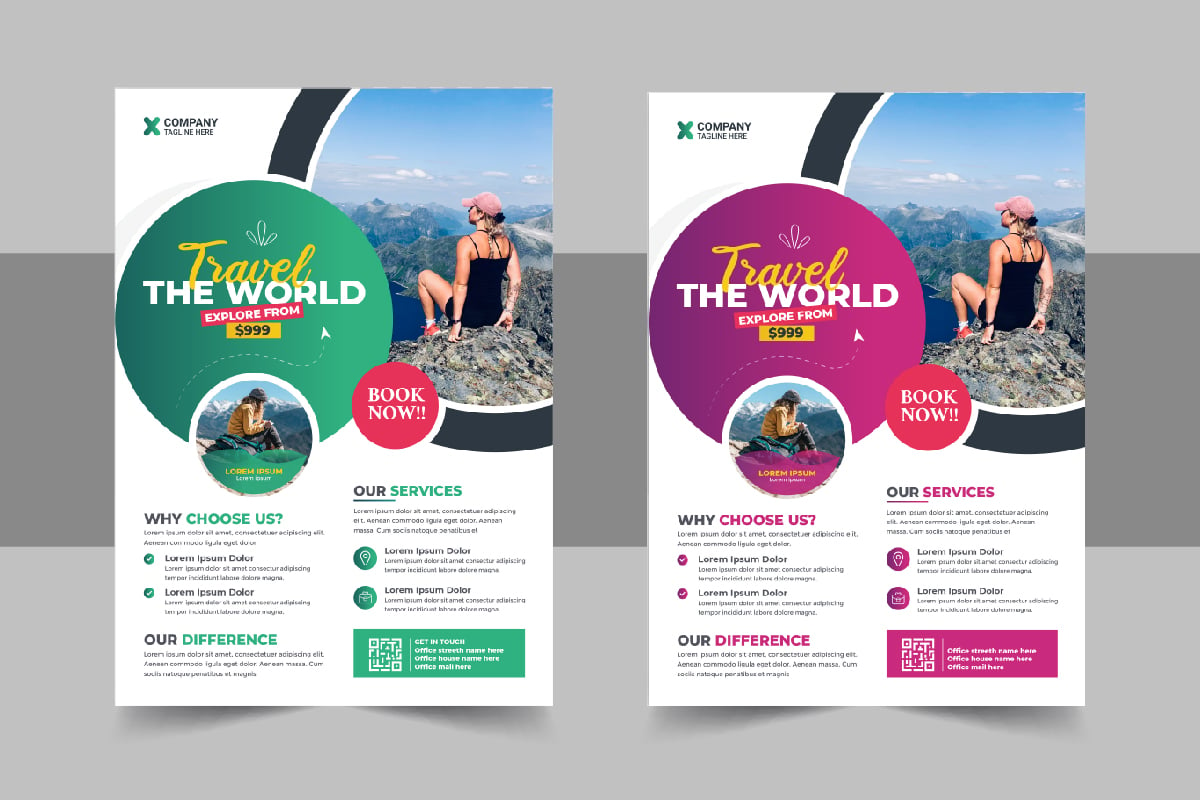 Travel flyer design and brochure cover page template