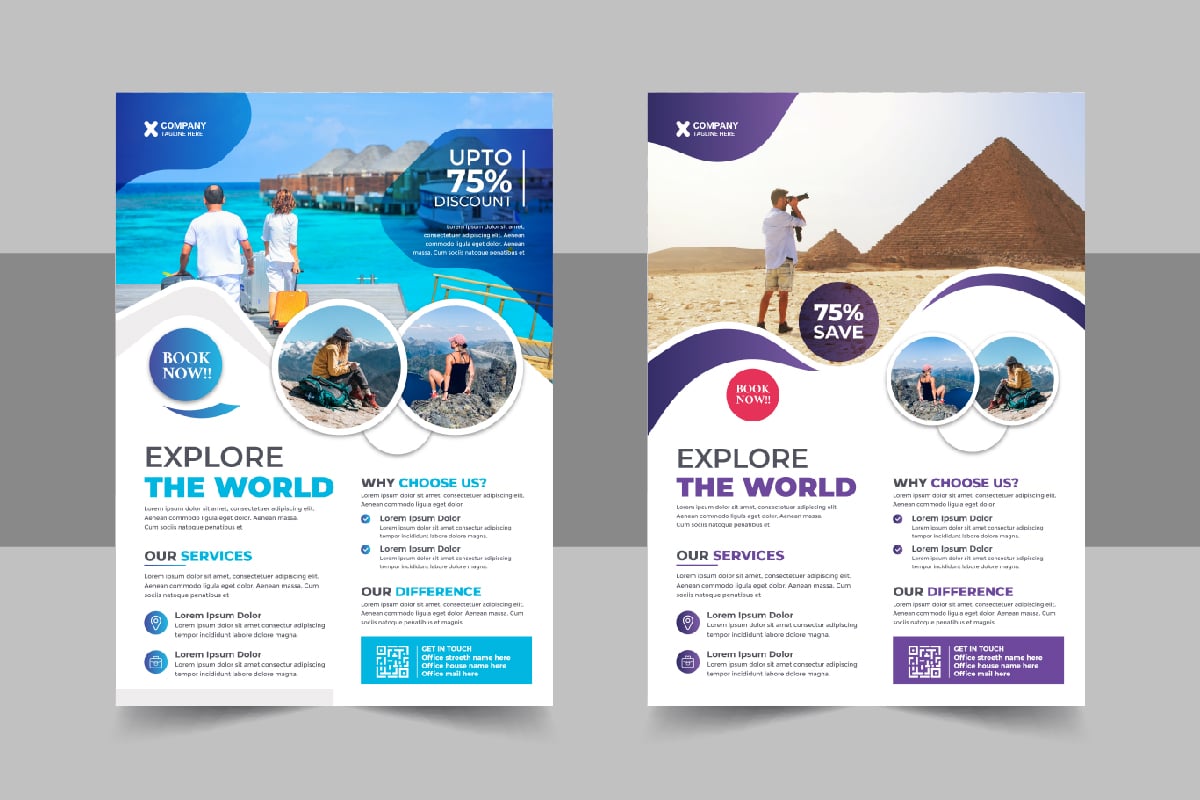 Travel flyer design and brochure cover template