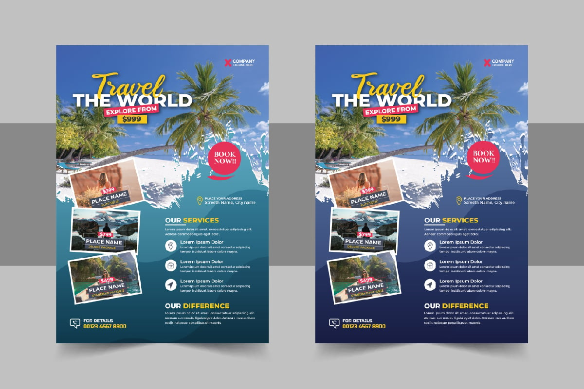 Corporate travel flyer design and brochure cover page template