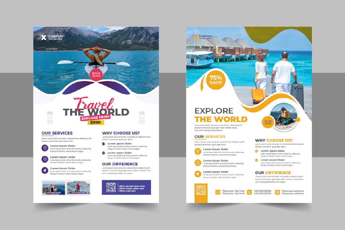 Creative travel flyer design and brochure cover page template