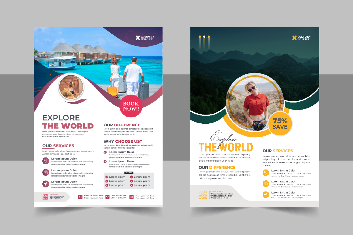 Corporate travel holiday flyer design or brochure cover page template for travel agency